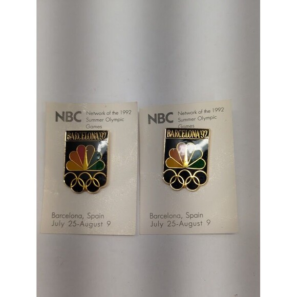 Vintage New NBC Barcelona Spain 1992 Olympic Commemorative Enameled Pin Set of 2 - Picture 1 of 5